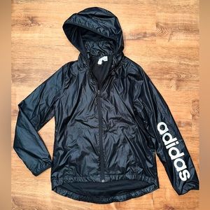 Adidas black wind breaker with hood